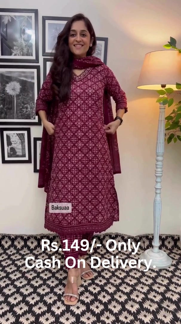 MAROON EMBROIDERED AFGHANI SUIT