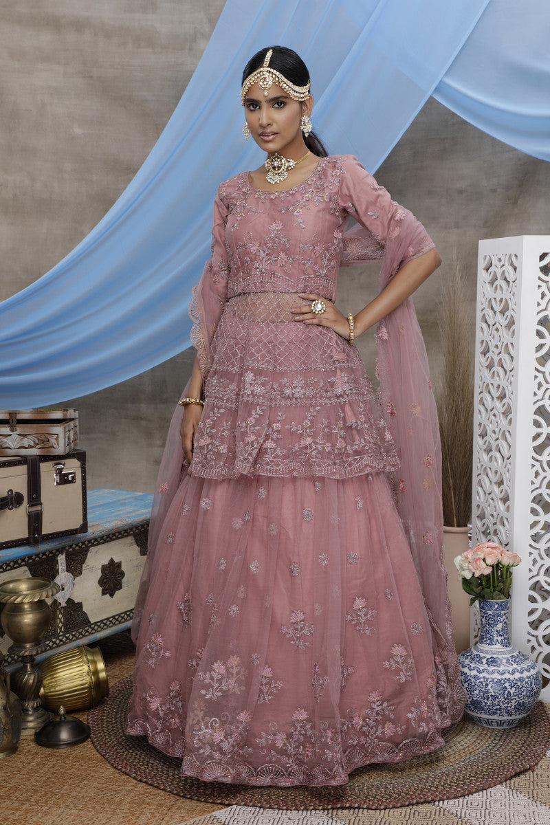 Awesome Peach Color Net Trendy Lehenga Choli