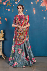 Online Grey Color Art Silk Digital Printed Lehenga Choli