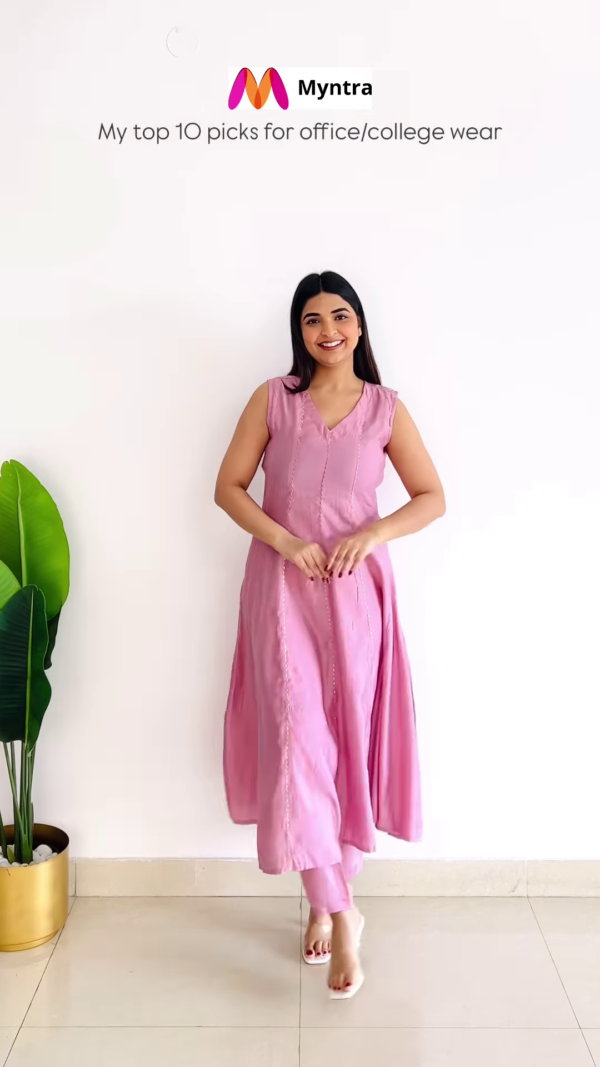 Pink Sleeveless Printed Kurta Set – Chic & Comfortable Ethnic Wear - Image 4