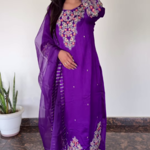 Royal Purple Embroidered Kurta Set with Dupatta – Ethnic Elegance