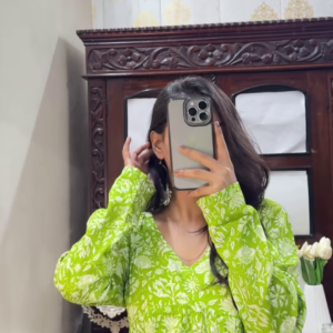 Green Floral Printed Peplum Cotton Top – Elegant & Breezy