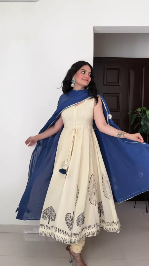 Black & White Hand-Block Printed Anarkali Suit – Timeless Elegance - Image 2