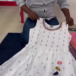 Elegant White & Ombre Multicolor Anarkali Dress – Festive Charm