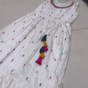 Elegant White Sleeveless Anarkali Gown with Embroidered Details