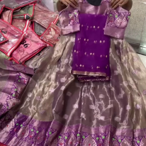 Elegant Purple & Gold Silk Lehenga Set with Net Dupatta