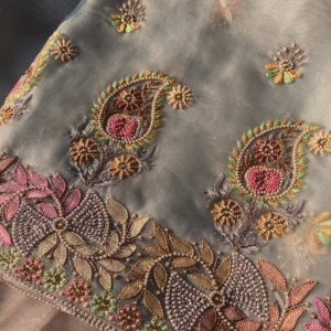 Ethereal Grey Organza Dupatta with Handcrafted Embroidery