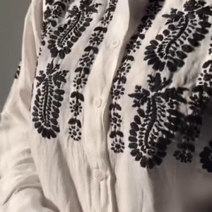 Elegant Hand-Embroidered Monochrome Cotton Shirt