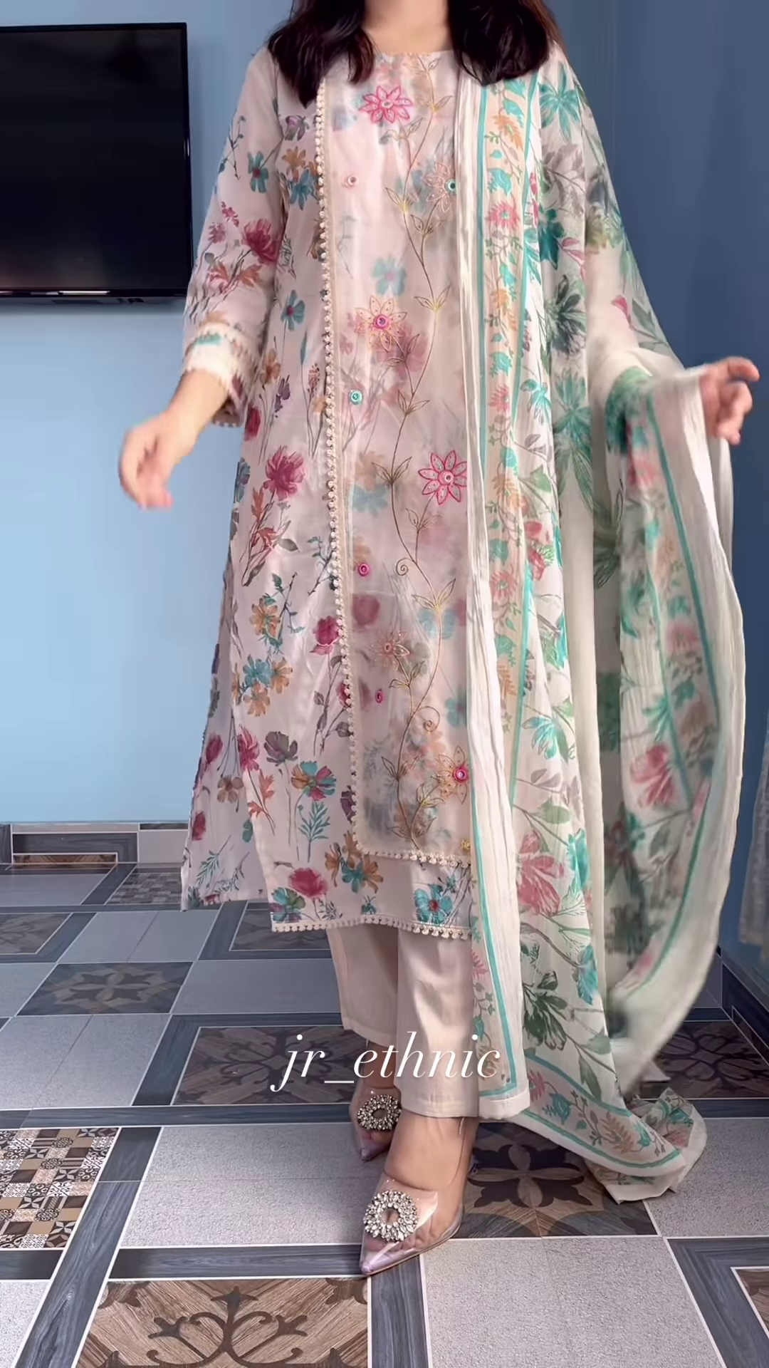 Elegant Floral Print Kurti Set with Dupatta - Women's Pastel Ethnic Wear