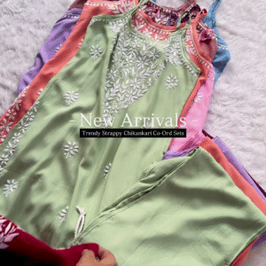 Maroon Strappy Chikankari Co-Ord Set – Elegant & Trendy