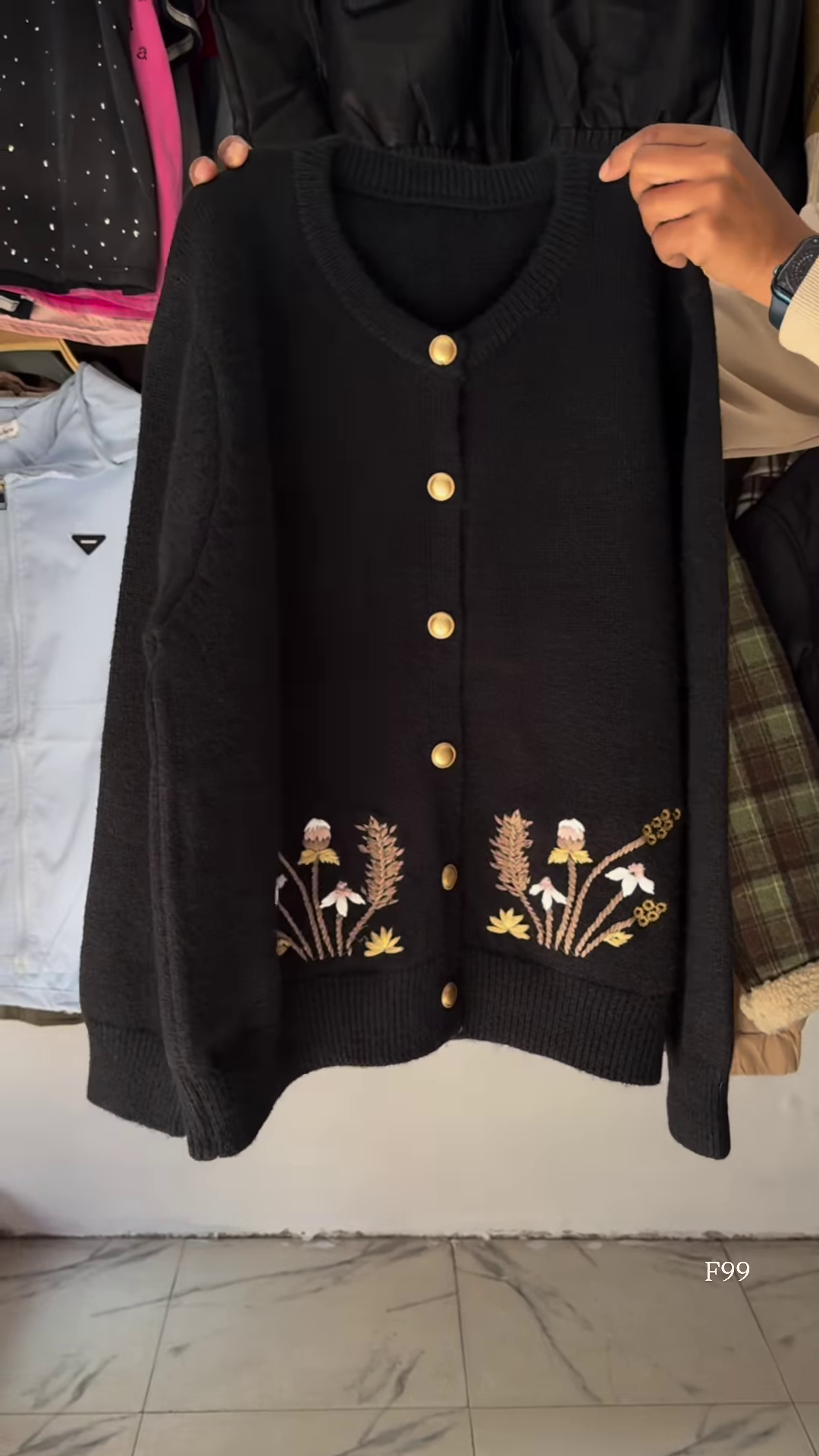 Black Floral Embroidered Button Cardigan – Luxe, Versatile, and Effortlessly Elegant 🌼✨ - Image 2