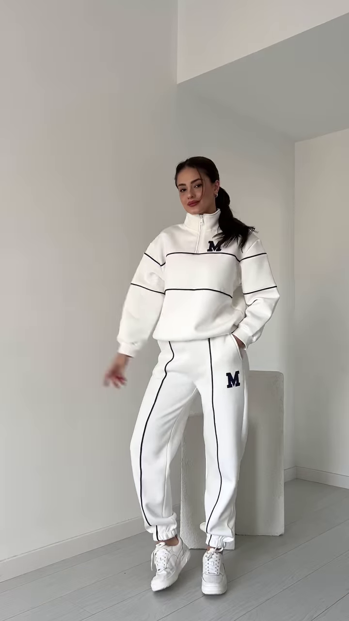 Zip-Up Tracksuit with Contrast Piping ✨ Available in White & Black