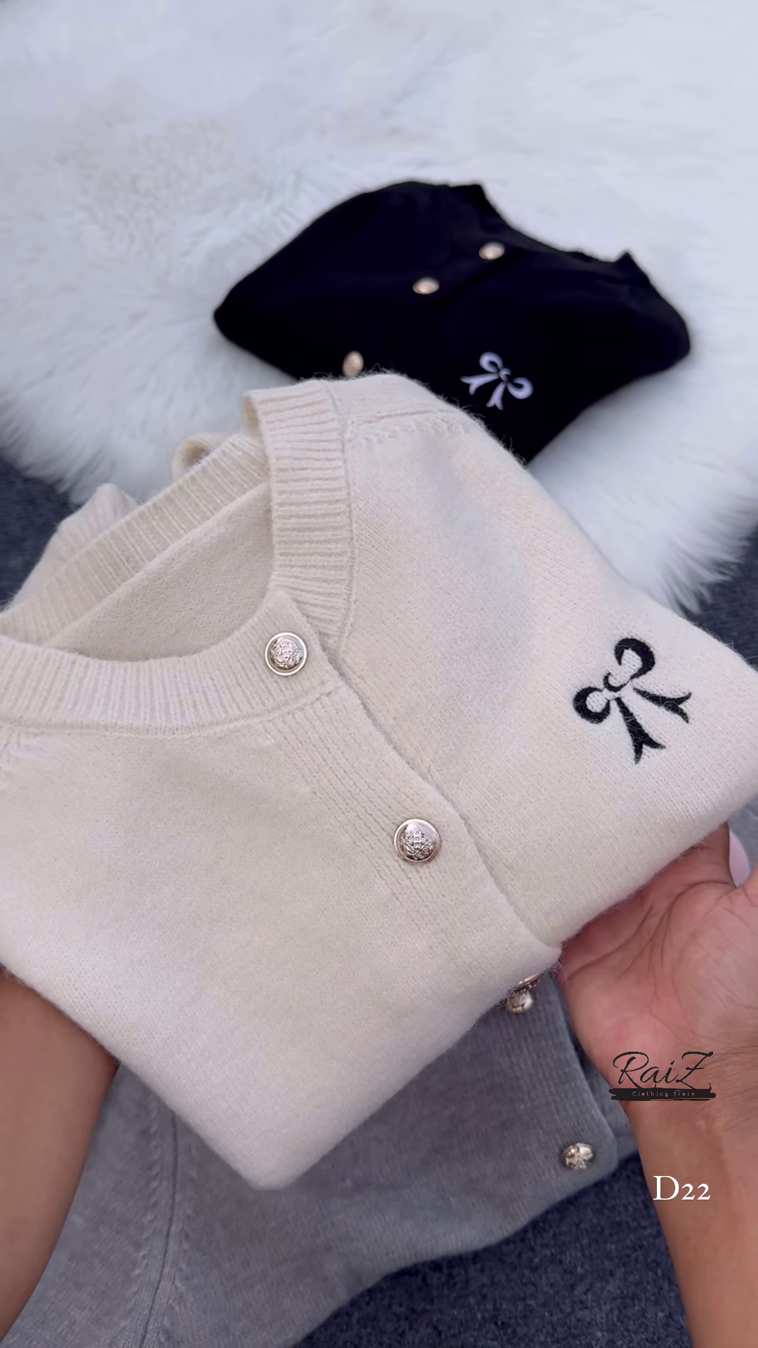 Bow-Embroidered Pearl Button Cardigans π§₯π β Soft Knit Layers in Cream, Black, Pink & Gray Variants - Image 5