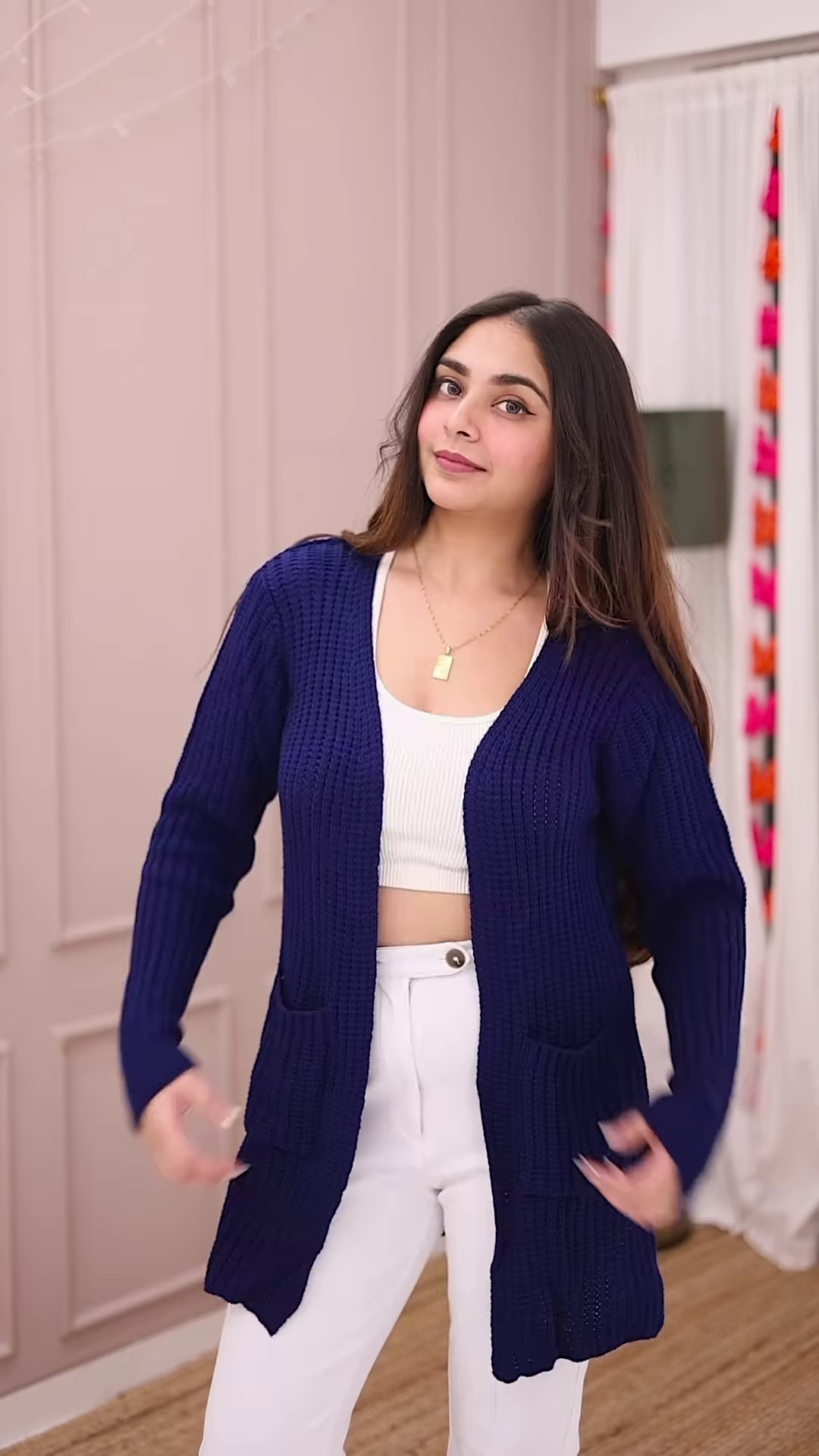 Blue-Toned Knitwear Trio π§₯π β Striped Sweater, Navy Cardigan & Cable-Knit Co-Ord Set