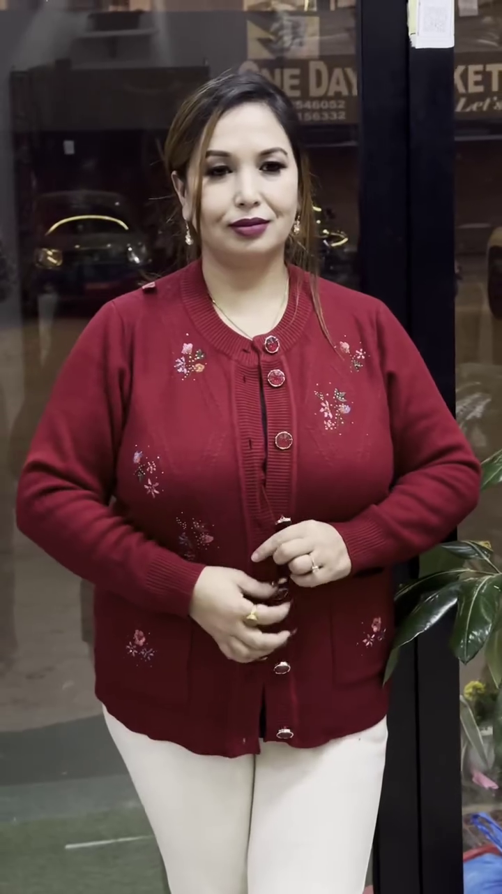 Floral Embroidered Knit Cardigans 🌸🧥 – Available in Beige, Red & Lavender Variants with Pocket & Button Detailing - Image 4