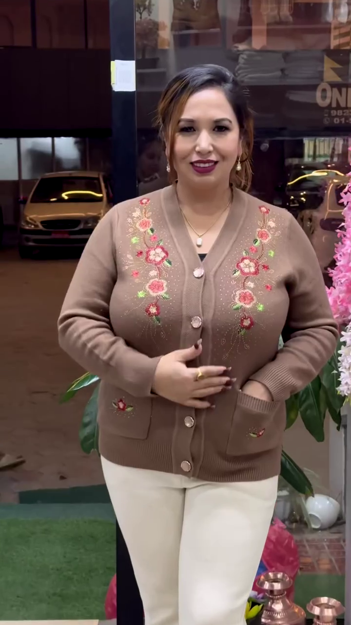 Floral Embroidered Knit Cardigans πΈπ§₯ β Beige, Maroon & Purple Variants with Button-Up Front & Pocket Detailing - Image 6