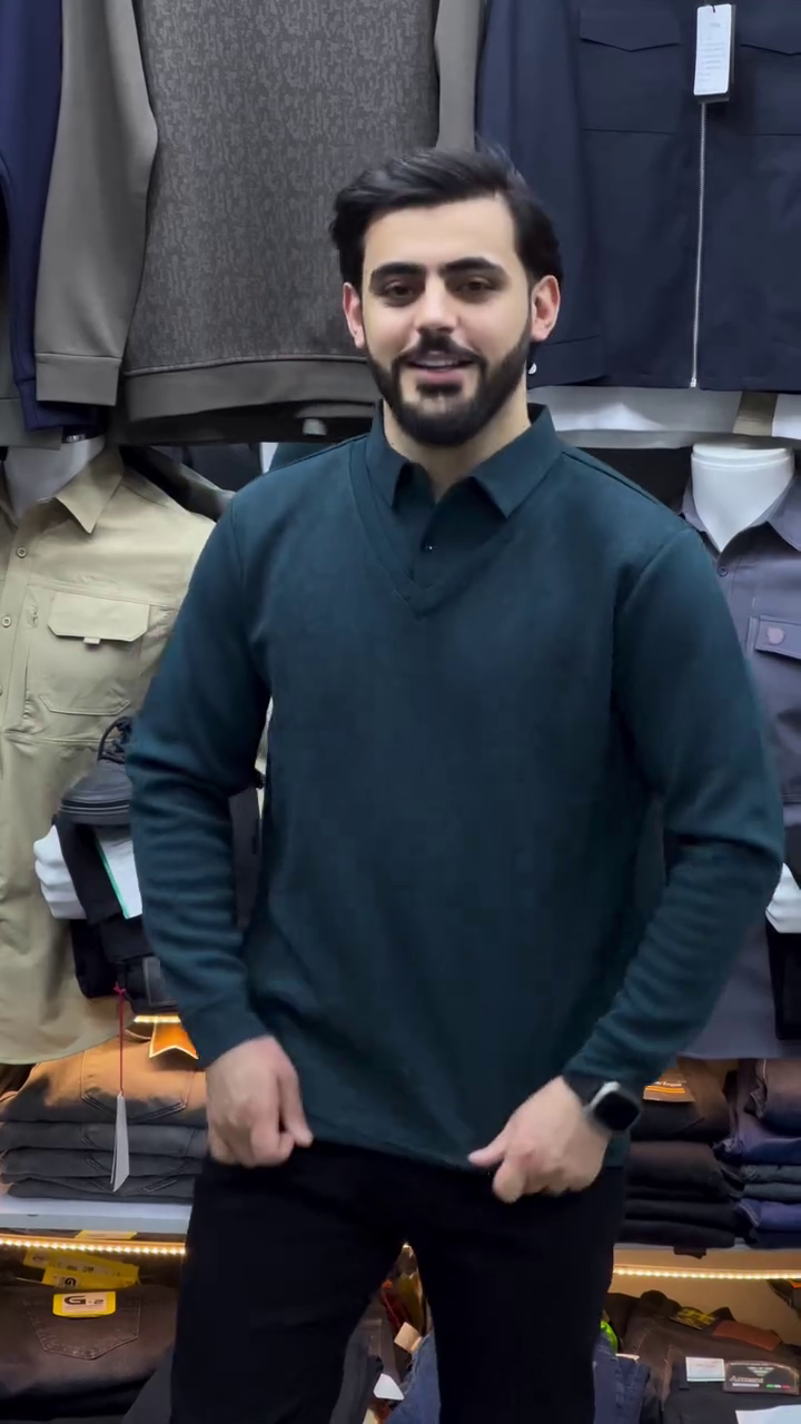 DARK GREEN V-NECK CASUAL SWEATER
