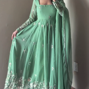 Pastel Mint Green Heavy Embroidered Anarkali Suit with Dupatta – Premium Festive Edition