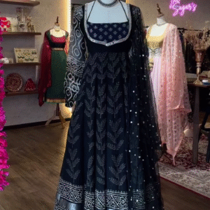 Black Silver-Thread Embroidered Anarkali Suit with Sheer Dupatta – Premium Designer Edition