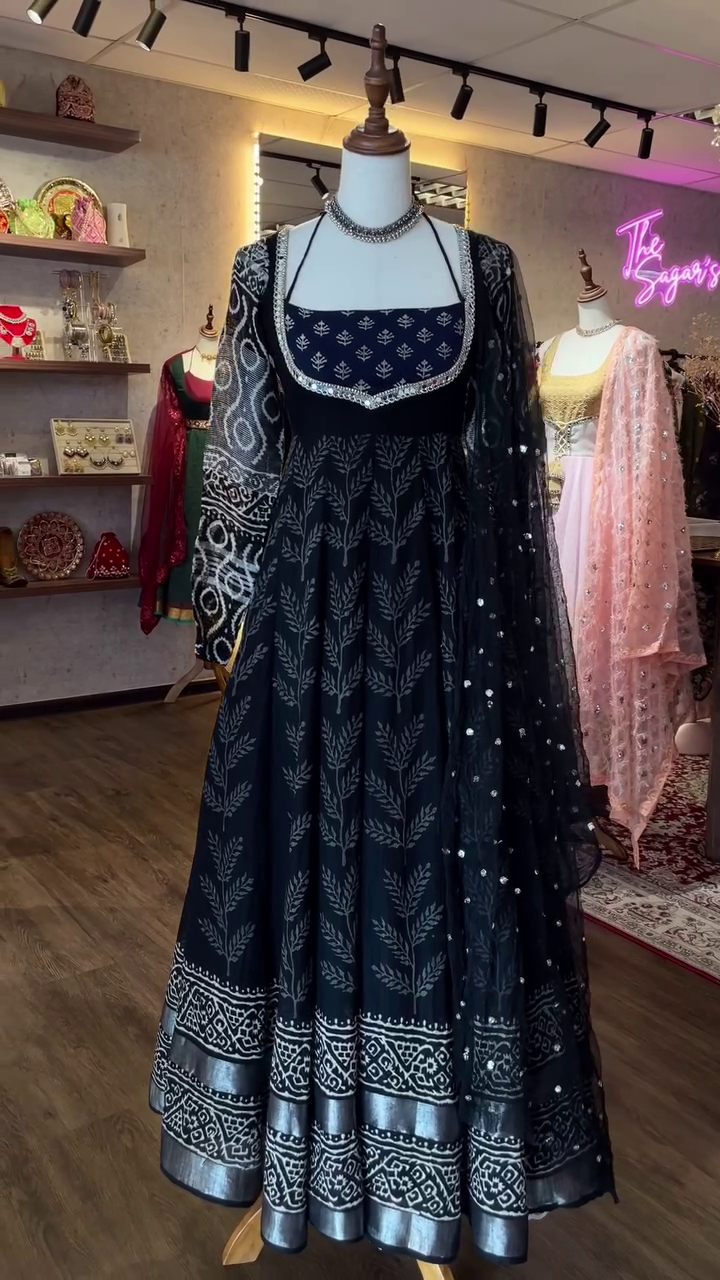 Black Silver-Thread Embroidered Anarkali Suit with Sheer Dupatta – Premium Designer Edition - Image 2