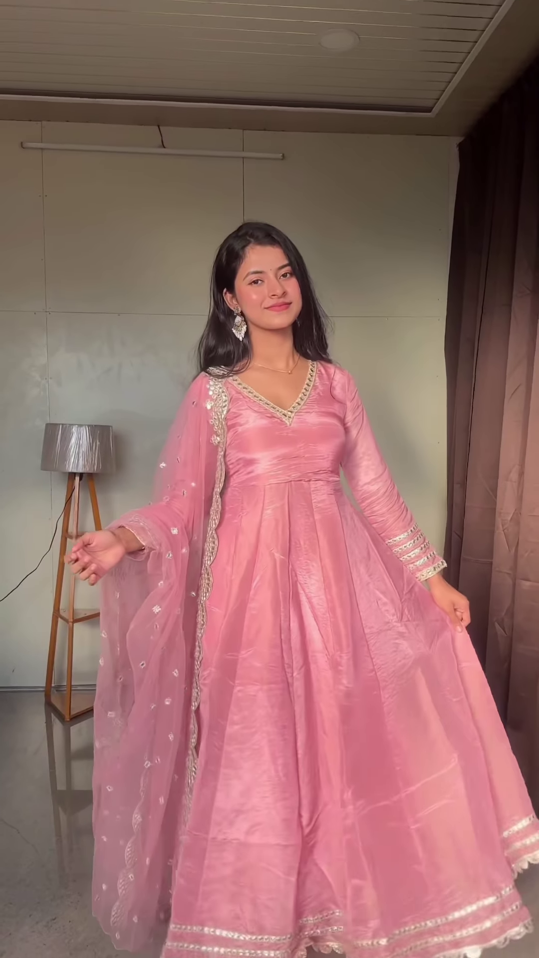 Blush Pink Silk Anarkali Suit with Mirror-Work Dupatta – Elegant Festive Wear