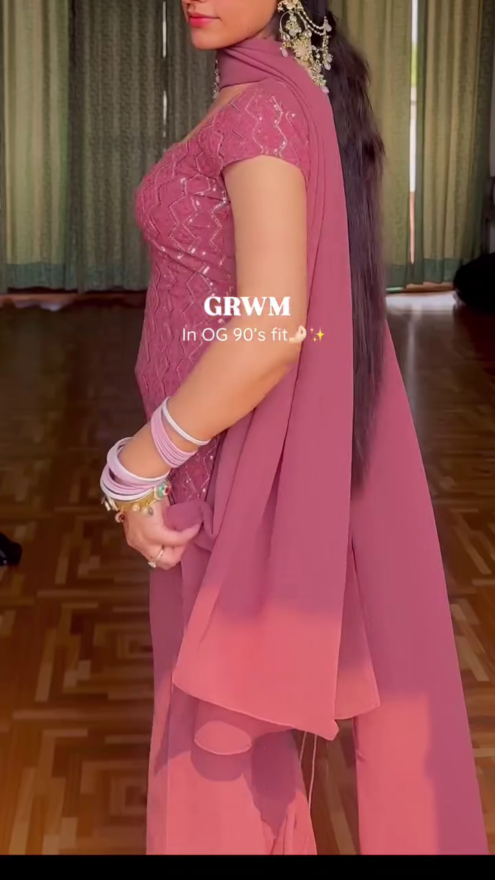 Dusty Rose Sequin Straight Kurti & Palazzo Set with Matching Cape Dupatta - Image 2