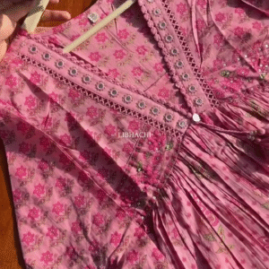 Pink Floral Mirror-Work Printed Kurti with Tassel Detailing – Soft Everyday Wear