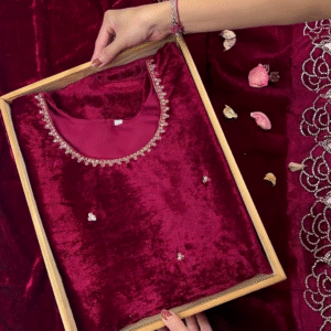 Premium Velvet Maroon Embellished Designer Kurti / Gown