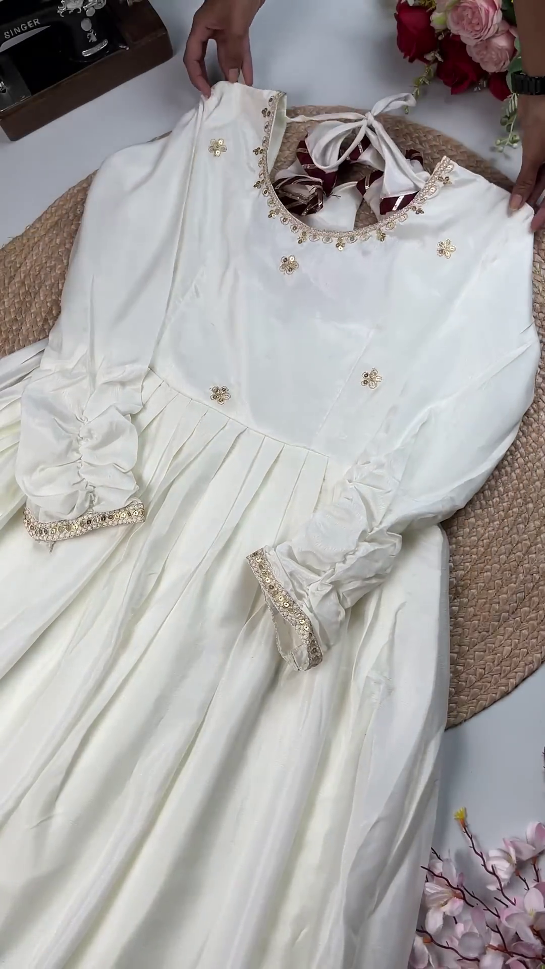 Elegant White Premium Partywear Gown / Dress with Embellished Detailing