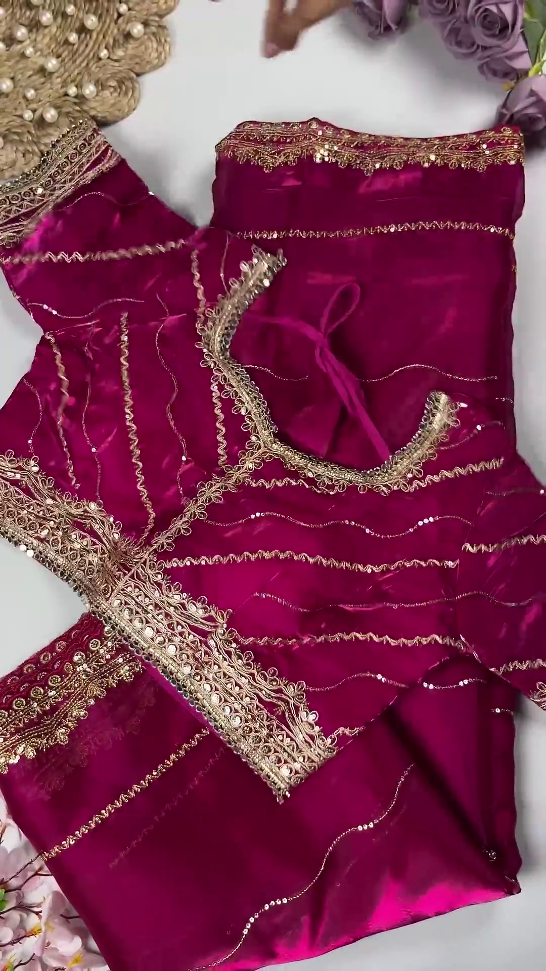 Premium Magenta Rani Pink Heavy Embroidered Designer Blouse with Dupatta Set