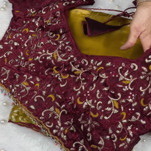 Premium Bridal Wine Maroon Heavy Embroidered Designer Blouse with Dupatta Set