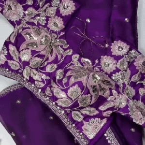 Royal Purple Heavy Embroidered Designer Blouse with Sequin Dupatta Set