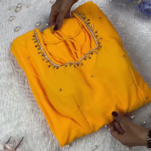 Sunlight Yellow Designer Gown with Ornate Pearl Borders