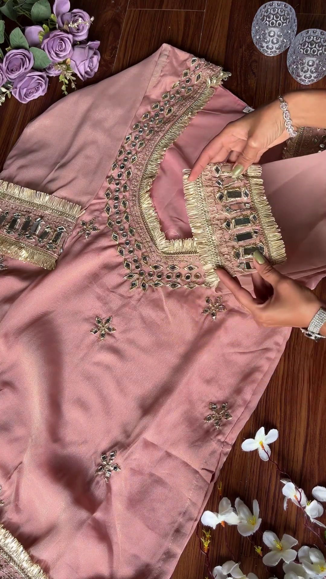 Blush Rose Mirror-Work Designer Kurta Set