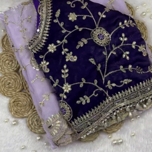 Royal Velvet Grape Blouse with Lilac Organza Saree Set