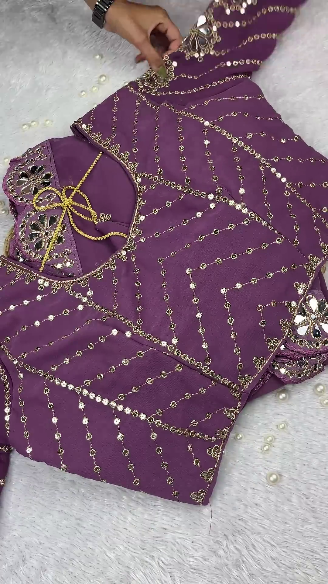 Mauve Purple Geometric Sequined Designer Gown - Image 3