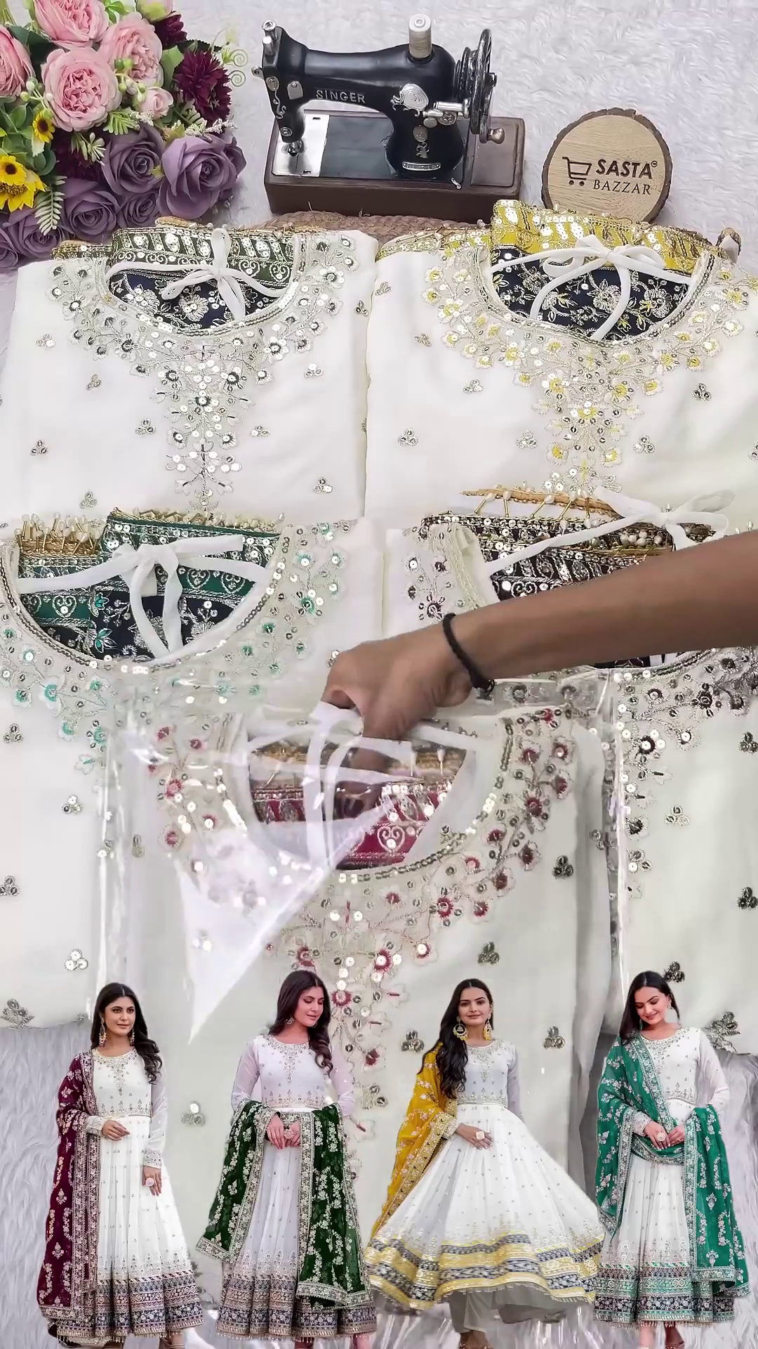 Ethereal White Anarkali with Mustard Floral Highlights - Image 4