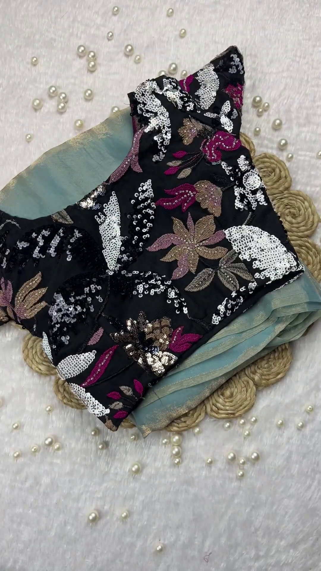 Midnight Black Floral Sequin-Embellished Blouse - Image 3