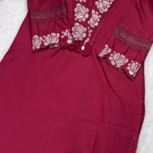Royal Maroon Kurti with Rose Motif Embroidery