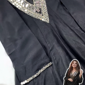 Grand Midnight Black Mirror-Work Sharara Set