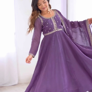 Regal Plum Embroidered Anarkali Set
