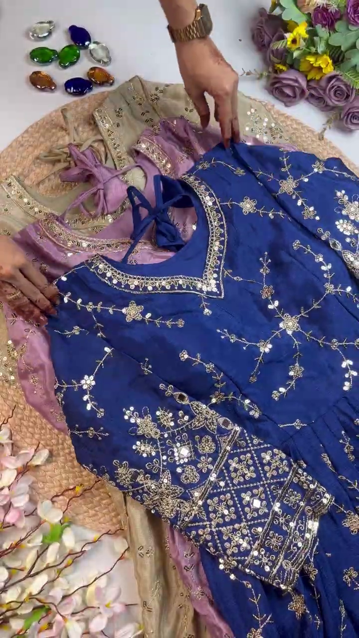 Grand Champagne Mirror-Work Anarkali Set - Image 5