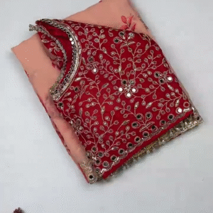 Peach Blossom Saree with Scalloped Mirror-Work Border