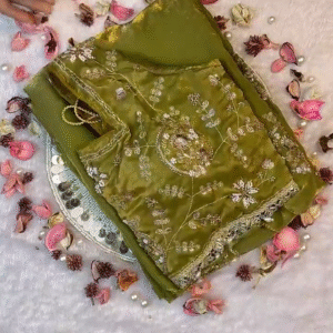 Olive Enchantment Zari-Work Saree Set