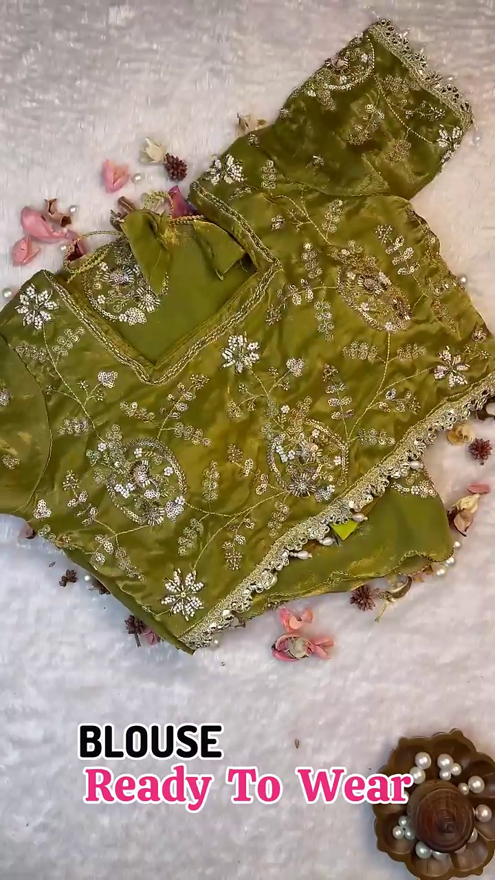 Olive Enchantment Zari-Work Saree Set - Image 3