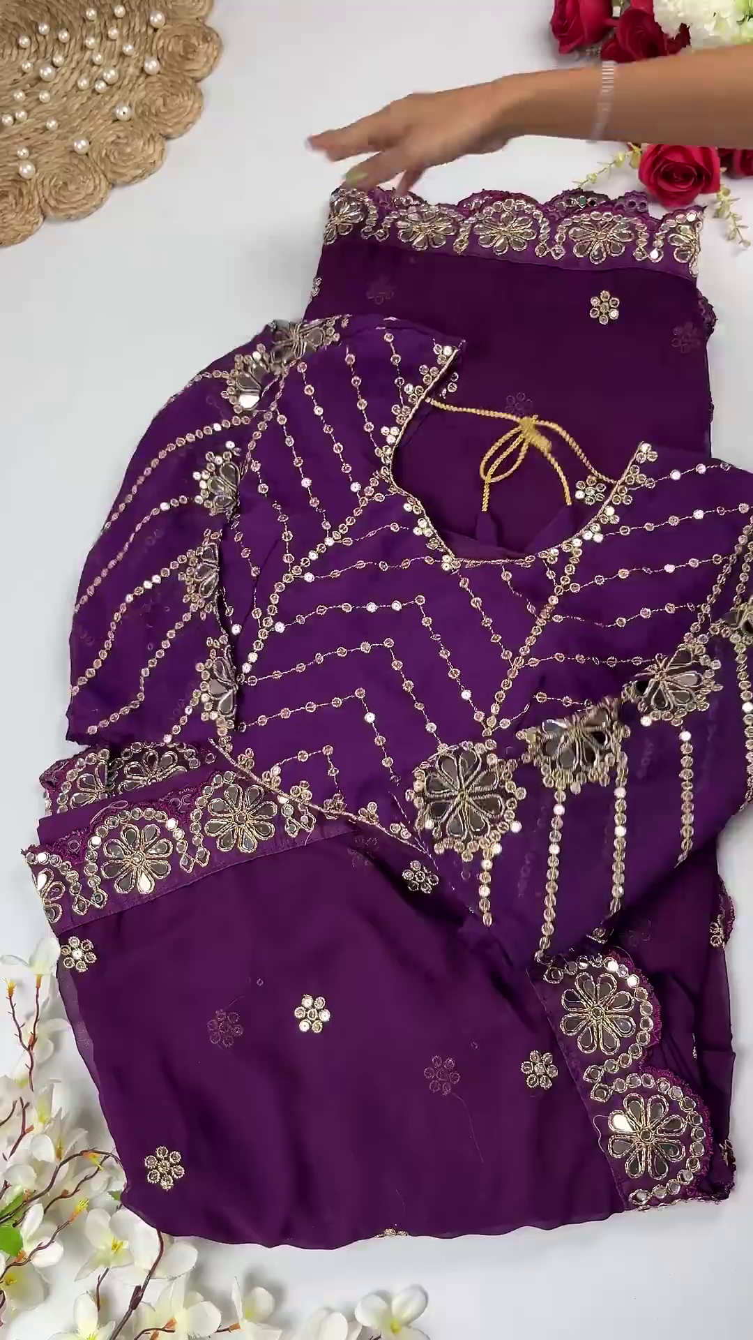 Crimson Silk-Blend Blouse with Floral Zari Jaal and Pearl Droplets - Image 7