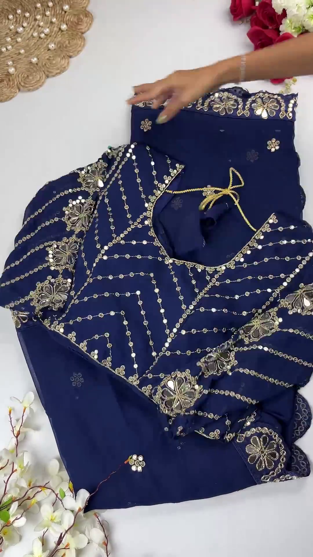 Crimson Silk-Blend Blouse with Floral Zari Jaal and Pearl Droplets - Image 5