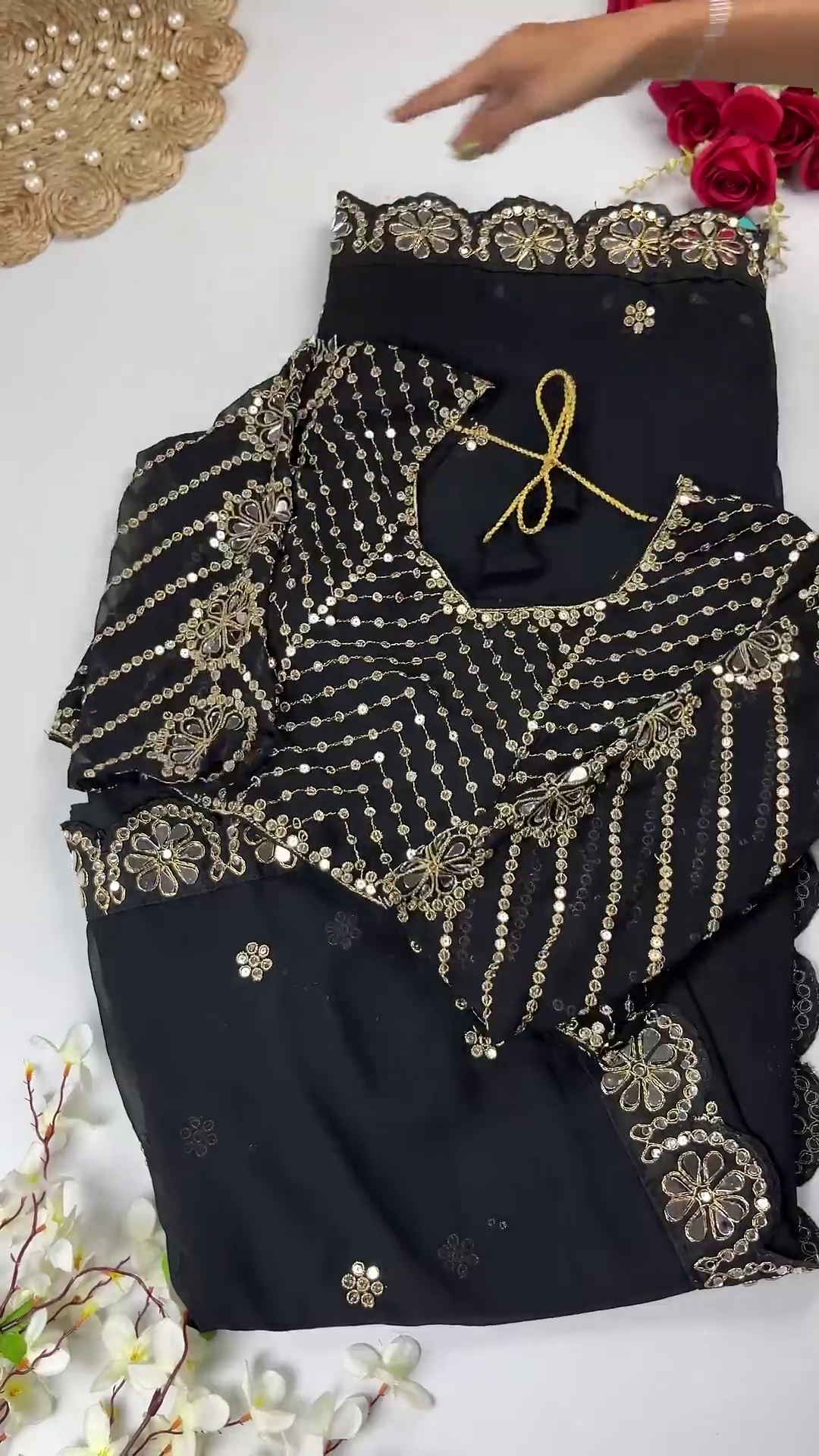 Crimson Silk-Blend Blouse with Floral Zari Jaal and Pearl Droplets - Image 4