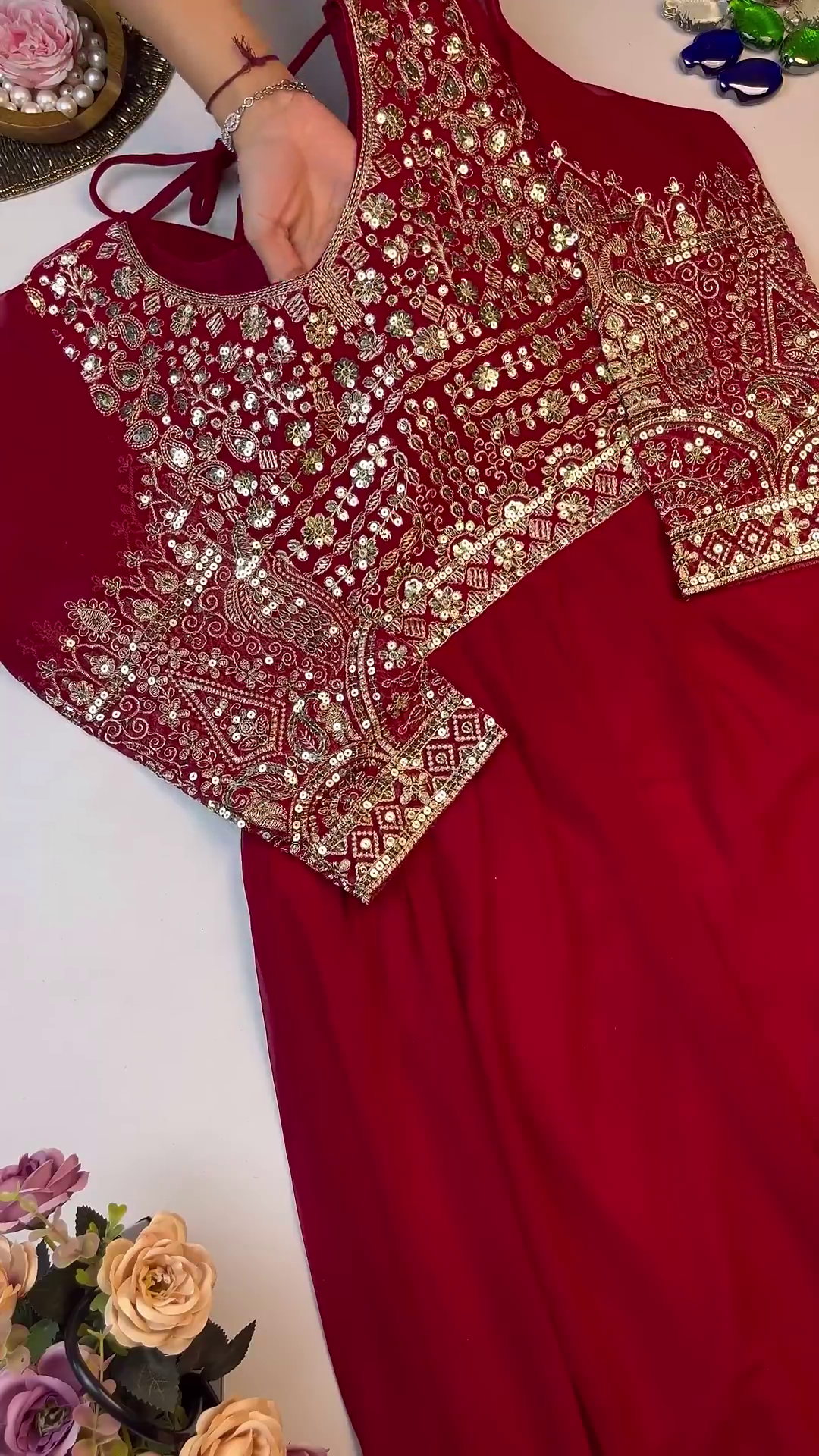Majestic Ruby Red Anarkali with Concentric Geometric Zari Border