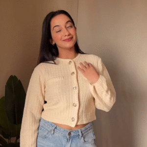 Cherry Blush Knit Cardigan & Skywash Denim Set